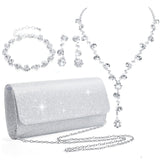 Meanplan 4 Pcs Silver Clutch Purse Jewelry Set for Women, Elegant Style