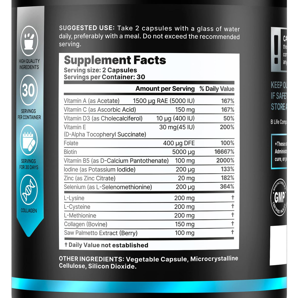 Men’s Hair Supplement – 60 Capsules – Biotin for Hair Growth Men – Hair Vitamins for Hair Loss for Men – Hair Supplements for Hair Growth with Collagen, Zinc, Selenium, Vitamins A,C,D,E – 30 Servings