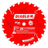 Diablo Framing Saw Blade for General Construction Applications - 5-3/8" Diameter, 24 ATB Teeth, 10mm Arbor, .049" Kerf, 18-Degree Hook Angle, .039" Plate, 12000 Max RPM - D0524X