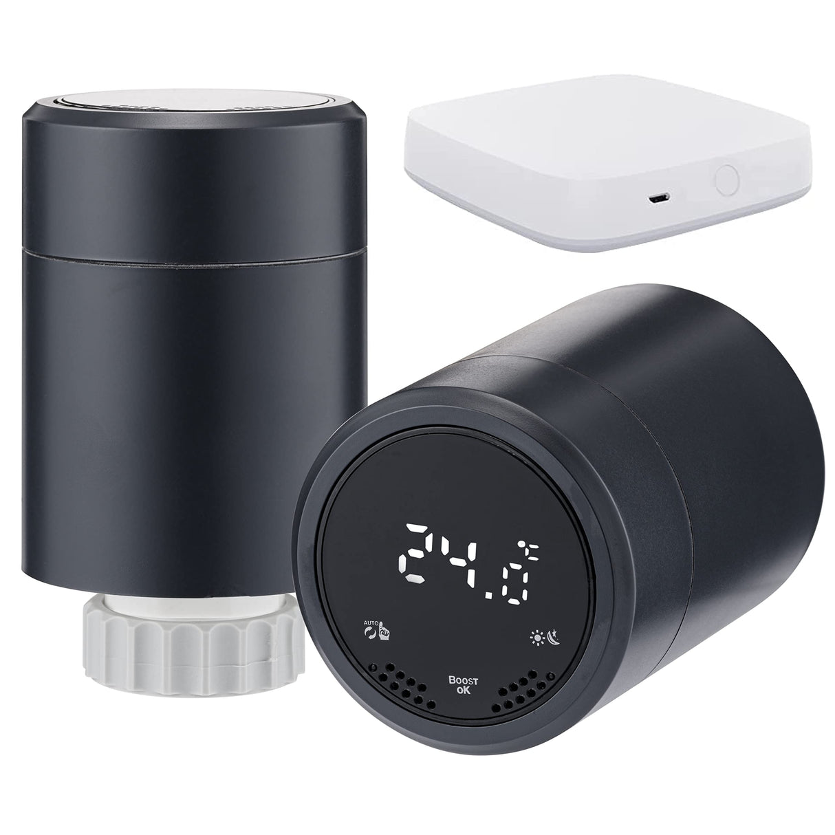 Sandy Beach Smart Radiator Valve - Smart Radiator Thermostat Valve - Amazon Smart Thermostat, Smart TRV with Zigbee Gateway Connecting to Amazon Alexa Google Home - Anthracite (Gateway + Thermostat)