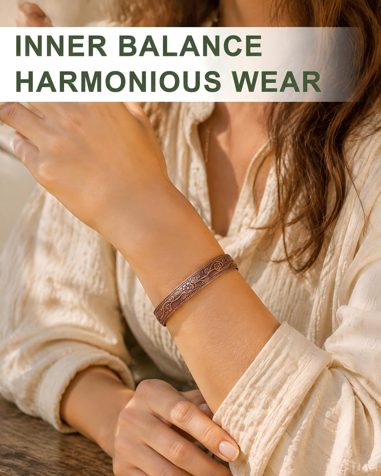 Fashtour Pure Copper Bracelet – Copper Bracelet for Men & Women – 100% Solid, Raw & Handmade Hammered Tibetan Cuff Bangle (Vintage Floral)