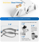 Ultra-Slim 3-in1 Bidet, Warm Water, Self-Cleaning, Posterior&Feminine Wash-(Retractable Dual Nozzles), Non-Electric Bidet Attachment for Toilet Seat, Adjustable Water Pressure, Stainless Steel Inlet