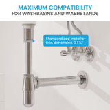 Bächlein Cup Siphon Universal for Washbasin & Washstand, Odour Trap with Cleaning Opening + Installation Instructions - Drain Fitting Precisely - Design Siphon Drain Fitting Bottle Siphon