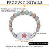 JFJEWER Medical Alert Bracelets for Women Men, Personalized ID Bracelets Free Engraving, Colorful Natural Stone Beaded Medical Bracelets
