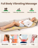 Massage Mat Full Body, Back Massager with Heat and Vibration, Massage Chair Pad, 10 Vibration Motors, 2 Heating Levels, Foldable, Gifts