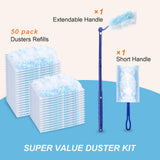 50 Count Duster Refills Kit for Swiffer Duster, One-Sided Electrostatic Duster with 2 Handles, Heavy Duty Dusters Refills Replacement for Cleaning Home, Blinds, Fans, Corners