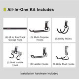 Rubbermaid 15-Piece FastTrack Garage Wall-Mounted Storage Kit, 4 Rails and 11 Hooks, for Home/House/Tool/Sports/Equipment/Utility Purposes