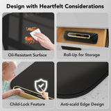 Coanto Food Warming Mat, Electric Warming Tray for Buffets & Parties, Silicone Heating Mat with 7 Temperature Settings, Roll-Up Storage, 17.91"x12.8", Black