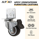 4Pcs Castors for Furniture, 32mm Swivel Castor 2 with Brakes + 2 without Brakes, L-Shaped Heavy Duty Castors Transport Castors with Screws and Screwdrivers for Furniture Cupboard Table Beach Chair