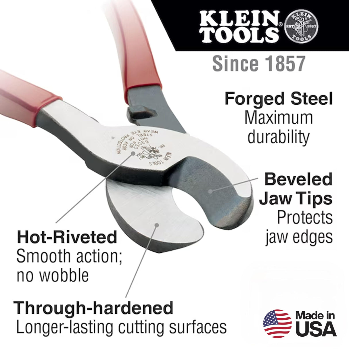 Klein Tools 63050 Cable Cutter, Made in USA, Heavy Duty Cutter for Aluminum, Copper, and Communications Cable