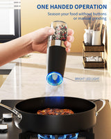CIRCLE JOY Gravity Electric Salt and Pepper Grinder Set Automatic Salt and Pepper Grinder Set with LED Light, Battery Operated, Adjustable Coarseness, Large Capacity, for Home Kitchen BBQ, Black