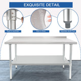 HARDURA Stainless Steel Prep & Work Table 30 x 60 Inches NSF Heavy Duty Commercial with Undershelf and Backsplash, Galvanized Legs for Commercial Food Prep
