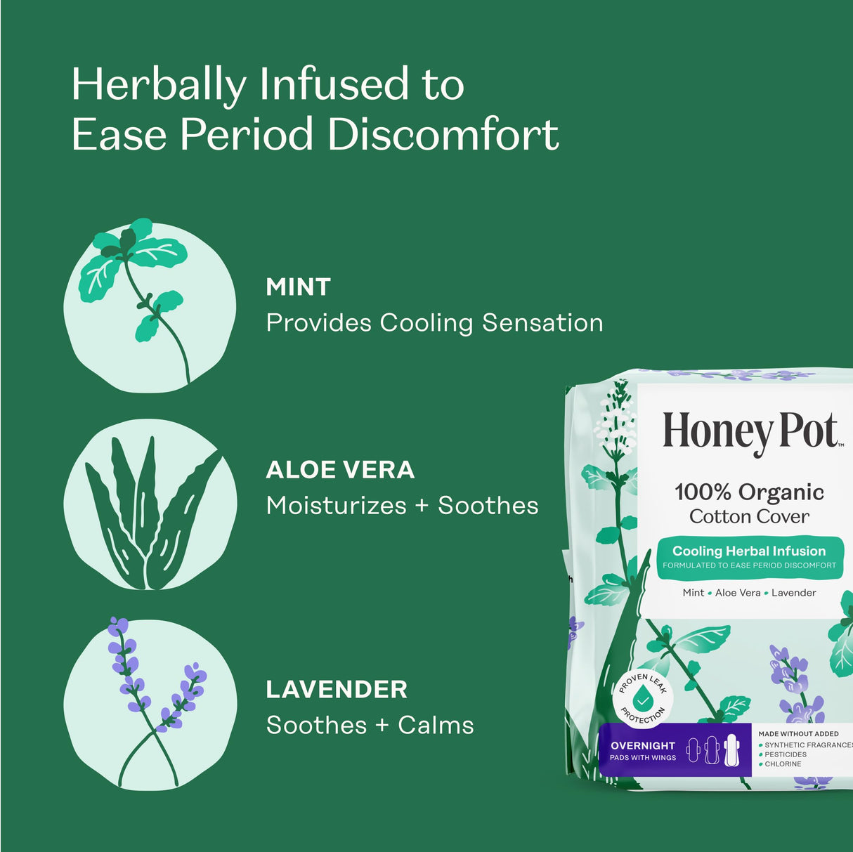 The Honey Pot Company - 48 ct - Herbal Pads for Women - Overnight w/Wings - Infused w/Essential Oils for Cooling Effect & Organic Cotton Cover - Feminine Care - FSA & HSA Eligible