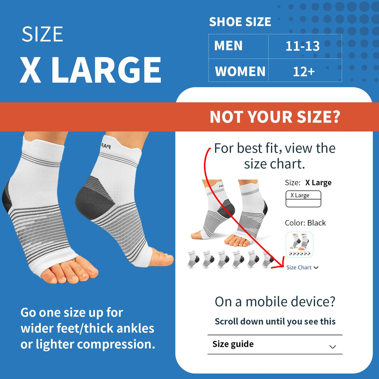 Plantar Fasciitis Sock (6 Pairs) for Men and Women, Compression Foot Sleeves with Arch and Ankle Support (Black, Gray, White, X-Large)