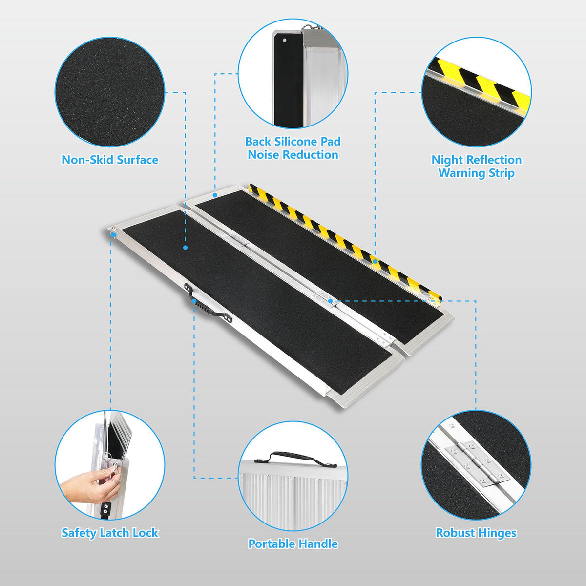 Var Wheel Ramp 4FT Portable Wheelchair Ramp, Non-Slip Aluminum Folding Handicap Ramp ...