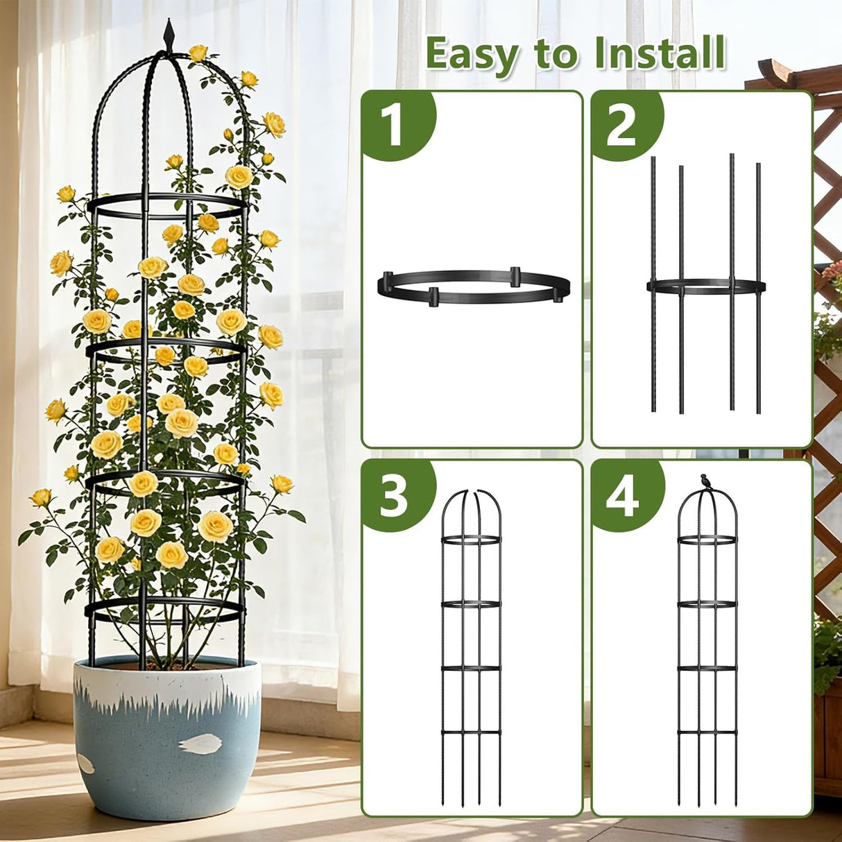 Obelisk Trellis for Garden Plants Climbing: 6ft Rustproof Metal Pipe with Plastic Coated - Potted Plant Climber Support for Outdoor Indoor Grape Vines Vegetable Fruits Flowers (2PC)