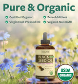 USDA Organic Black Seed Oil Liquid (4 fl oz) Premium Cold-Pressed Nigella Sativa Producing Pure Black Cumin Seed Oil - Antioxidant Supplement - Vegan, Gluten-Free, & Non-GMO (No Pills or Capsules)