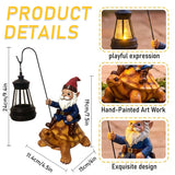Wlcbomuoe Garden Gnome Decoration, Funny Resin Solar Gnome Statue for Lawn Patio Yard Outdoor Decor, Turtle Riding Gnome Figurine with Lantern, Gift for Women and Men (Gnome-F)