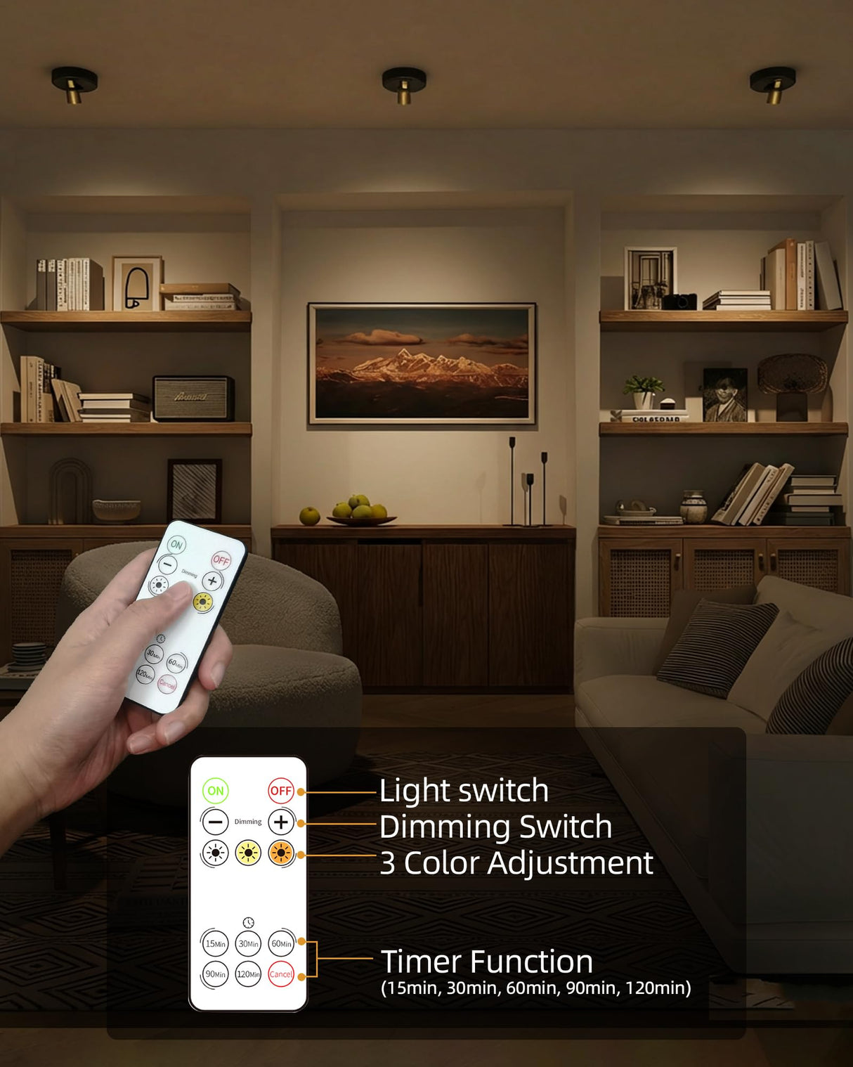 EZVALO Spotlight Indoor with Remote, 4000mAh Rechargeable Plant Spot Lights Indoor, Wireless Mini Uplights with Dimmable & 3-CCT, Timer, Accent Lighting for Pictures, Artwork, Displays (2-Pack)