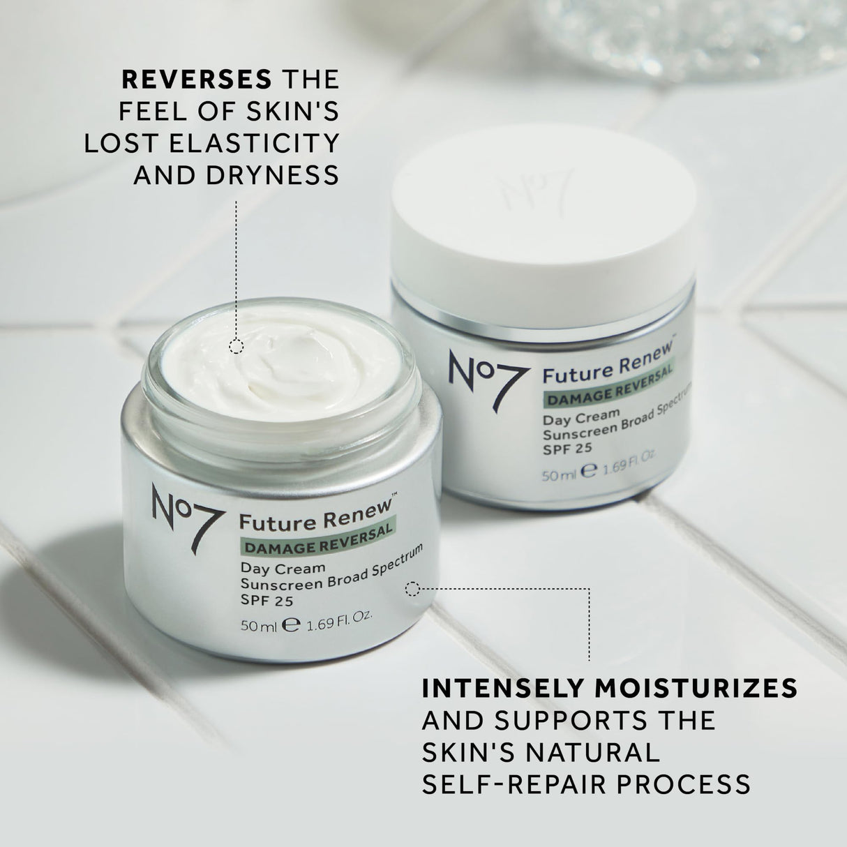 No7 Future Renew Damage Reversal Face Cream with SPF 25 - Anti Aging Face Moisturizer with Skin Firming Benefits - Formulated with Peptide Technology to Protect, Repair & Intensely Hydrate (1.69 Oz)