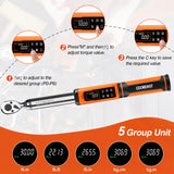 coobeast Digital Torque Wrench, 3/8 Drive Electronic Torque Wrench with Preset Value(1.5-99.5 Ft-lbs./2-135Nm), Buzzer and LED Flash Five Units of Measure for Bike Motorcycle Car