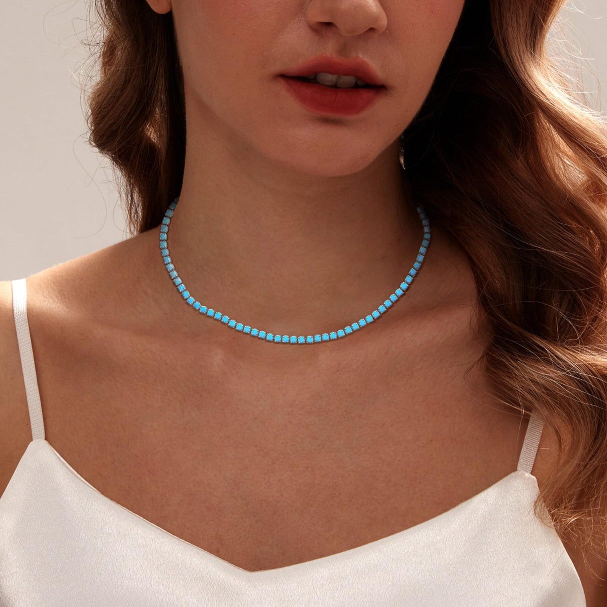 Luxval Turquoise Necklaces for Women Silver Tennis Necklaces Western Turquoise Boho Necklace Beach Summer Everyday Western Jewelry Gifts