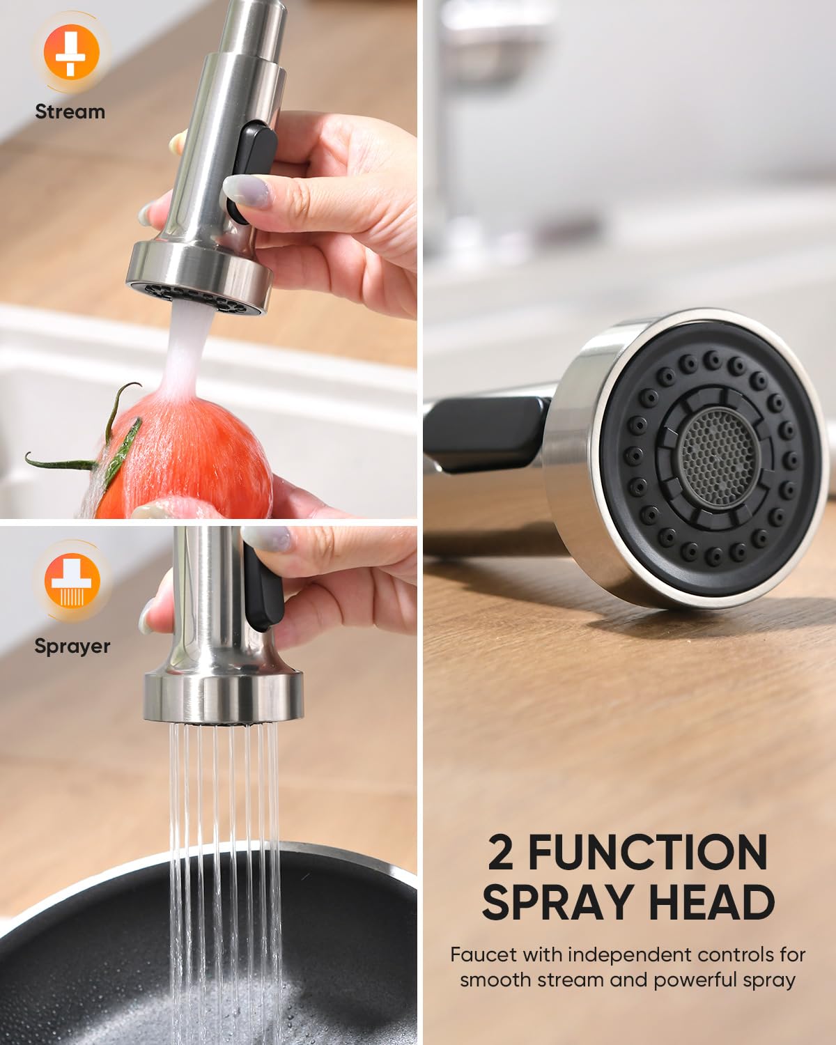 OWOFAN Kitchen Faucets, Brushed Nickel Kitchen Sink Faucet with Pull Down Sprayer Single Handle with Deck Plate Stainless Steel, Suitable for Farmhouse Camper Laundry Rv Bar - OWOFAN 9009SN