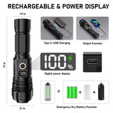 CHILDBOT Flashlights High Lumens Rechargeable, 10000LM LED Super Bright Flash Light, Zoomable Linternas with LCD Digital Display, 5 Mode, Waterproof, Powerful Tactical Flashlight for (Dark Black)