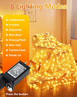 Twinkle Star 2 Pack 100 LED Star String Lights, Plug in Fairy String Lights Waterproof, Extendable for Indoor, Outdoor, Wedding Party, Christmas Tree, New Year, Garden Decoration, Warm White