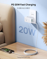 TROND Outlet Extender with 6 Inch Cord - Multi Plug Wall Outlet with PD 20W USB C Plug Adapter, Ultra Short Extension Cord, 3 Way Power Splitter for Bathroom Kitchen Office Dorm Travel Essentials