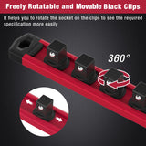 WORKPRO Magnetic Socket Organizer Set, 3-Piece Aluminum Alloy Socket Rail, Heavy Duty Socket Holder, Socket Rack Kit 1/4-Inch x 12 Clips, 3/8-Inch x 10 Clips, 1/2-Inch x 10 Clips (Red)