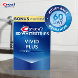 Crest 3D Whitestrips Vivid Plus, Teeth Whitening Strip Kit, 10 Treatments + 2 Bonus Treatments (Each with 1 Upper/1 Lower Strip), 24 Strips, 8 Levels Whiter, Teeth Whitening Kit