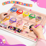wakeInsa Magnetic Color and Number Maze,Montessori Toy for 2-5 Years Old Girls,Wooden Magnet Balls Puzzles,Toddler Busy Board Game,Preschool Learning Activities,Christmas & Birthday Gift for Kids