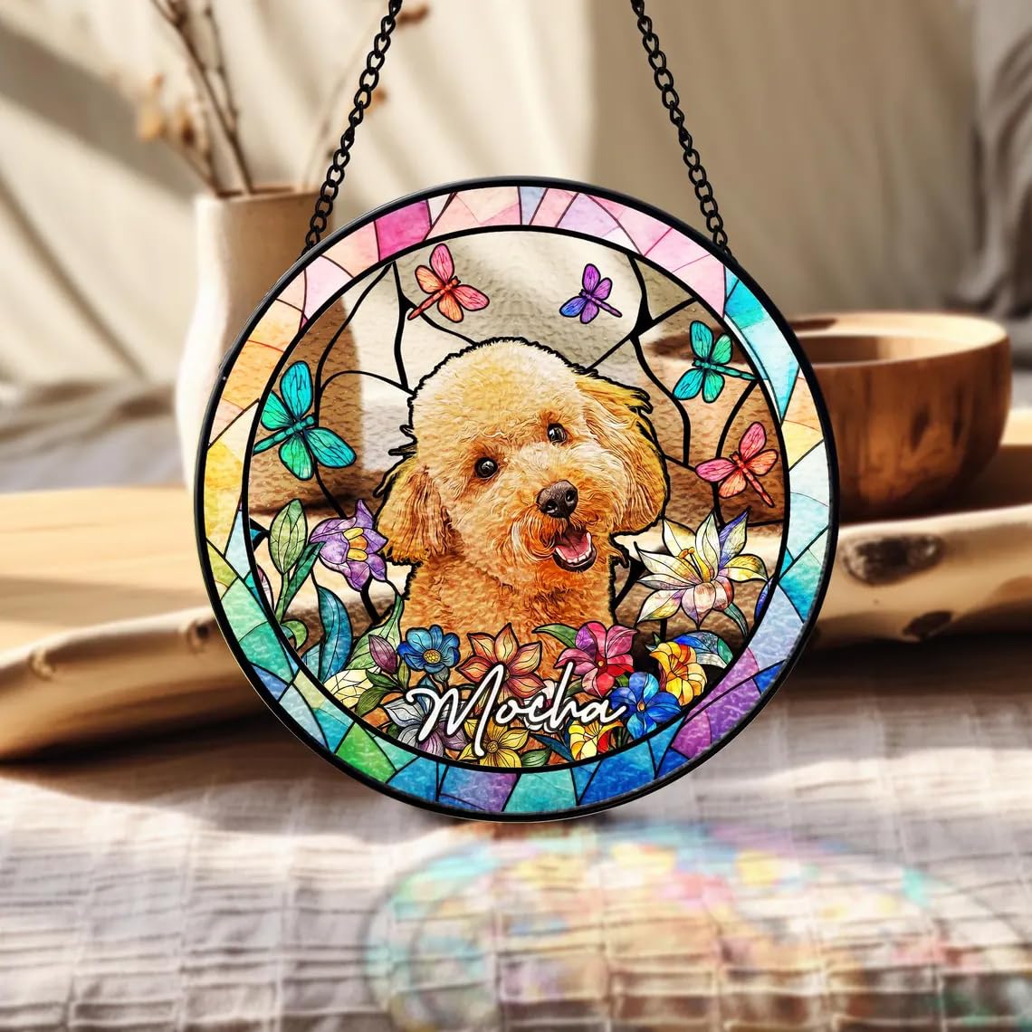 Custom Dog Portrait Stained Glass Window Hanging Light Catcher, Pet Memorial Stained Glass Photo, Dog Memorial Gift Pet Loss Sympathy Gift