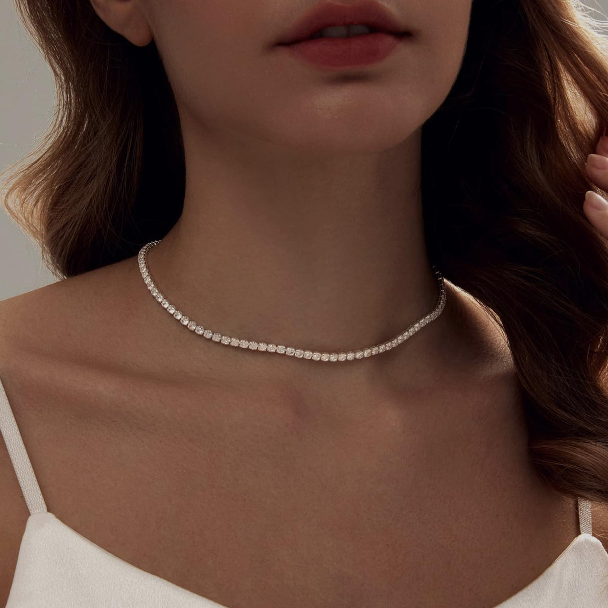 LULII Tennis Necklace Set for Women Dainty Sterling Silver Necklace and Earring Sets Diamond Stud Earrings Tennis Bracelets Wedding Jewelry for Bride Silver Jewelry Sets for Women Gift