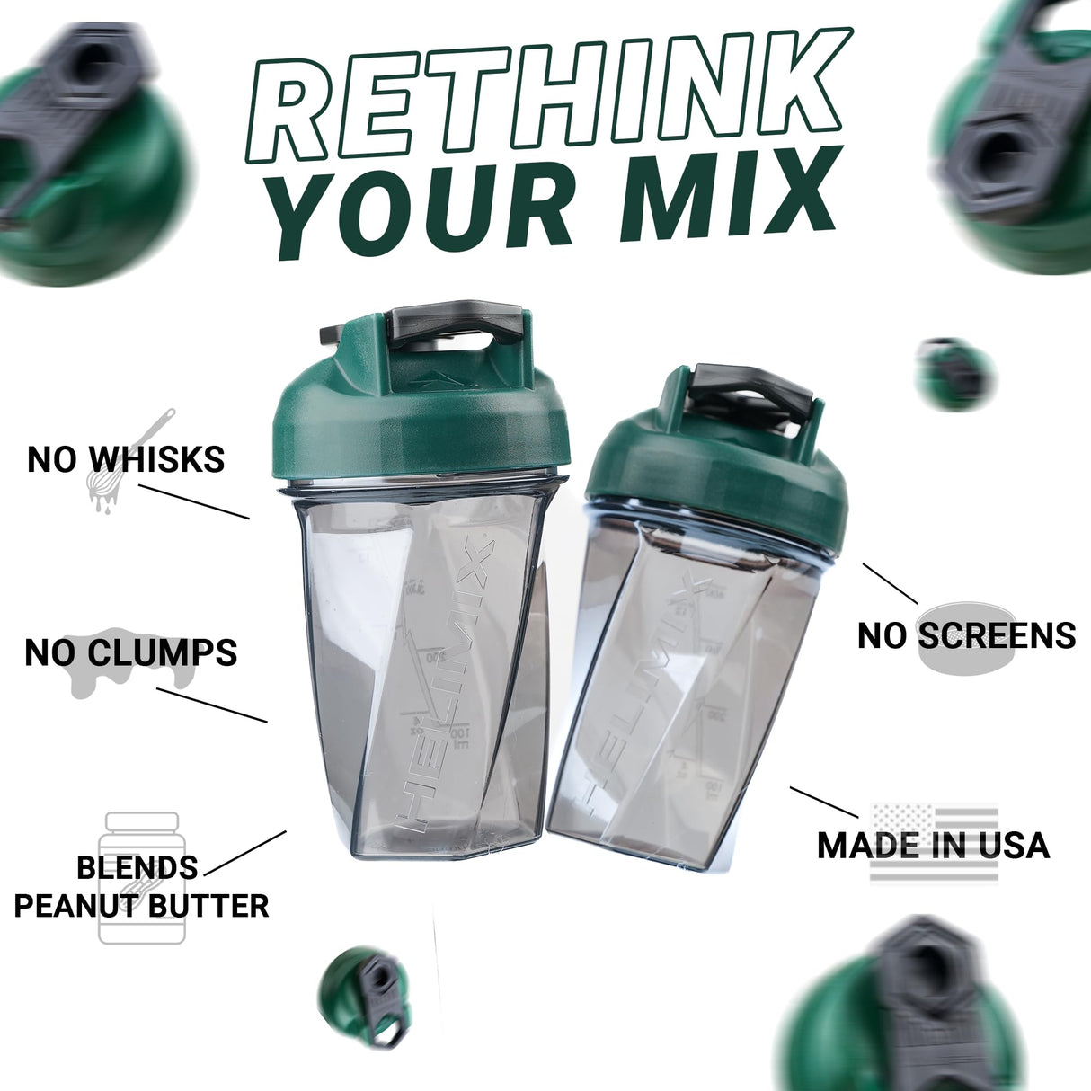 HELIMIX 1.5 Vortex Blender Shaker Bottle Holds Upto 20oz | No Blending Ball or Whisk | USA Made | Portable Pre Workout Whey Protein Drink Shaker Cup | Mixes Cocktails Smoothies Shakes | Top Rack Safe
