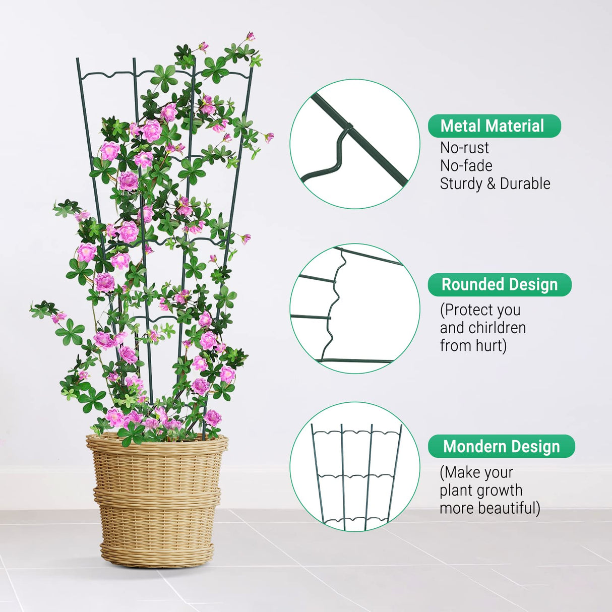 HiGift 4 Pack 24'' Plant Trellis for Climbing Plants Indoor, Outdoor Metal Garden Trellis for Climbing Plants, Metal Plant Stakes Plant Trellis for Houseplant Vine Ivy Flowers