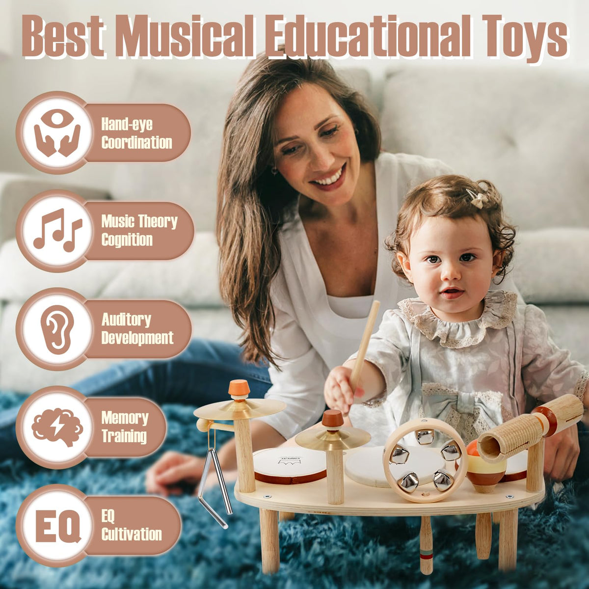 Vanplay Kids Drum Set, Montessori Toys for 2 3 Year Old Boy Girl Gifts