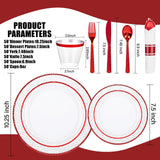Ciaell 350 PCS Clear and Red Plastic Plates – Red Dinnerware Set for 50 Guests Include 100 Plastic Plates, 50 Pre Rolled Napkins with Cutlery Set, 50 Cups for Wedding & Party & Anniversary & Christmas