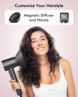 Hair Dryer, 160000 RPM Professional High Speed Ionic Blow Dryer 500 Million Negative Ions & Heat-Control & Low Noise Hairdryer with Magnetic Diffuser for Faster Drying All Hair Types, No Heat Damage