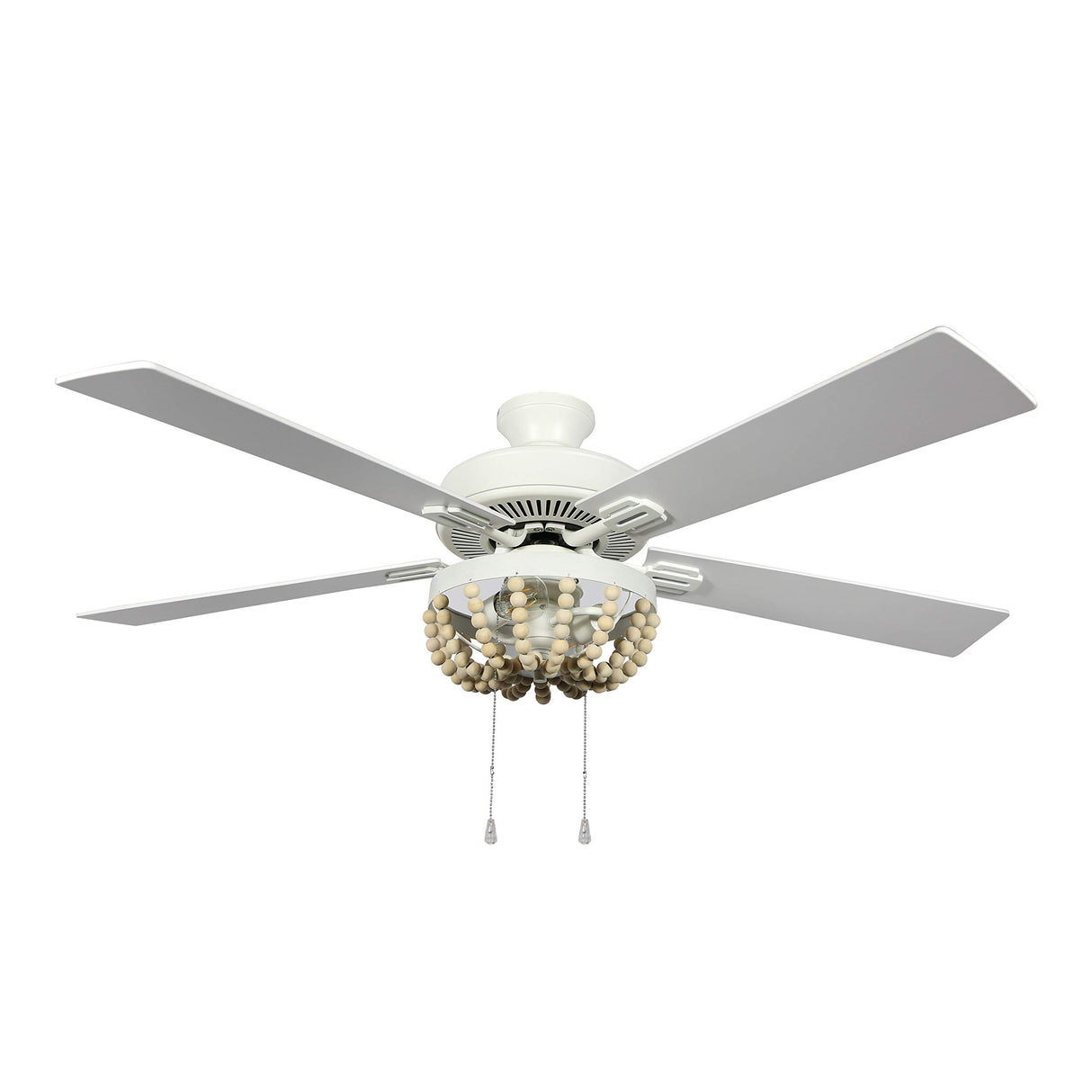 RIVER OF GOODS Coastal 52 Inch Wooden Bead LED Ceiling Fan, Cream