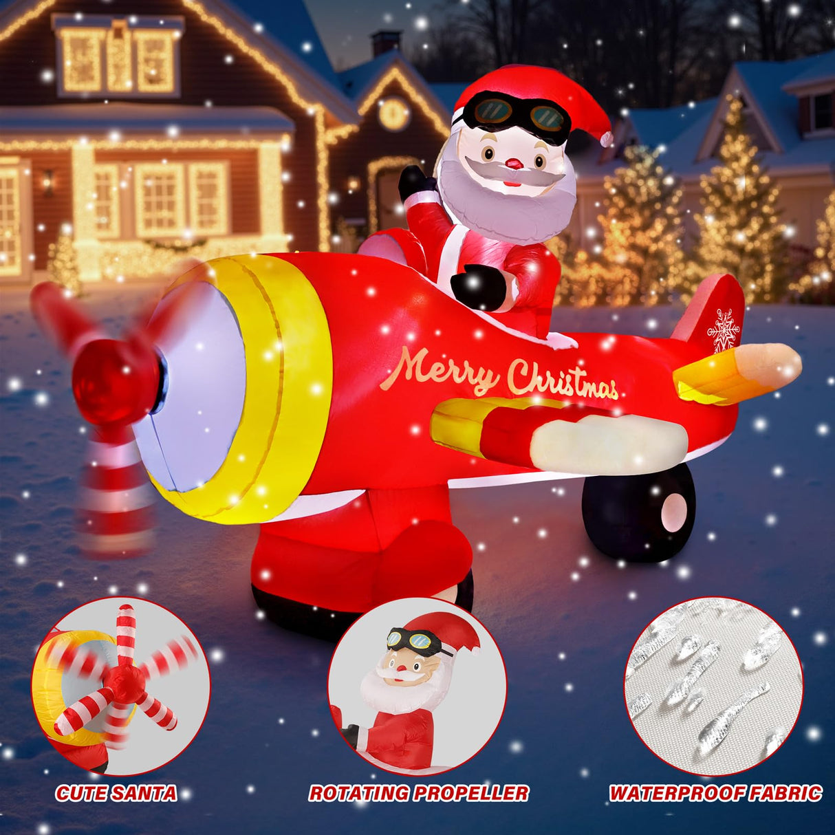 8 FT Christmas Inflatable Decorations,Santa Claus on Flying Animated Airplane with Poweful Blower,Outdoor Xmas Blow Up Decorations,Built-in Bright LED Lights for Indoor Outdoor,Lawn,New Year Gifts