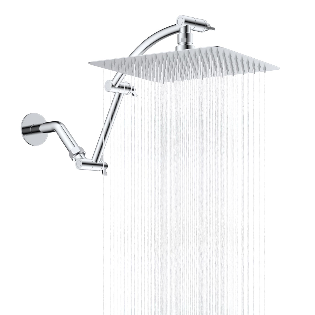 Hibbent All Metal cUPC Certified Rain Shower Head, 10'' High Pressure Rainfall Showerhead with 16" Shower Head Extension Arm, Solid Brass Adjustable Shower Arm Extender, fixed Showerheads, Chrome
