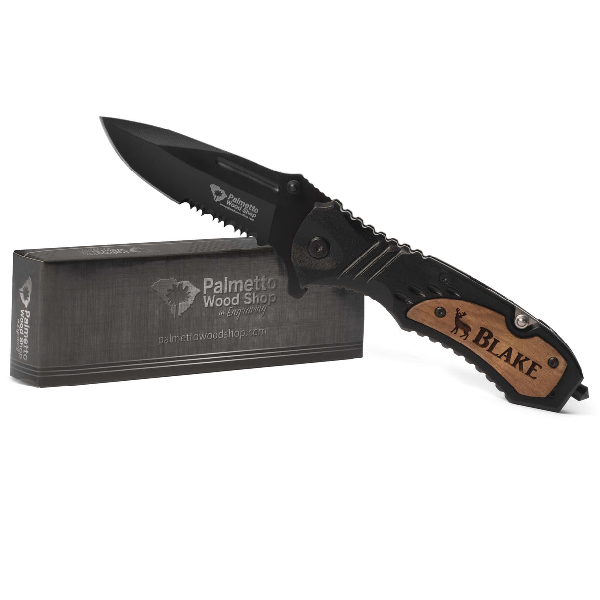 Palmetto Wood Shop Custom Engraved Pocket Knife for Men, Camping & Hunting