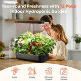 owltron Hydroponics Growing System Kit, 12 Pods Indoor Herb Garden with 24W LED Grow Light Full Spectrum, Planting Height Up to 20", Quiet Water Pump, Indoor Gardening for Gifts, Kitchen, Black