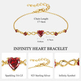 Infinity Heart Birthstone Bracelets for Women, 925 Sterling Silver Dainty Charm Link Bracelet Adjustable, Birthday Anniversary Valentines Day Jewelry Gifts for Women Wife Mom Girlfriend Her