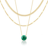 WomenGifts May Created Emerald (Deep Green) Layered Necklace Set, 14K Gold Plated Birthstone Pendant with Choker Cuban Link & Satellite Chain, Personalized Jewelry Gift