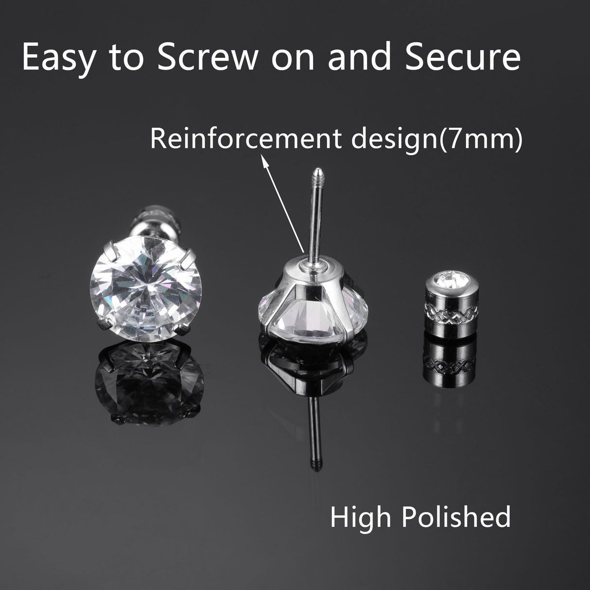 Titanium Surgical Stainless Steel CZ Stud Earrings for Women Men Silver