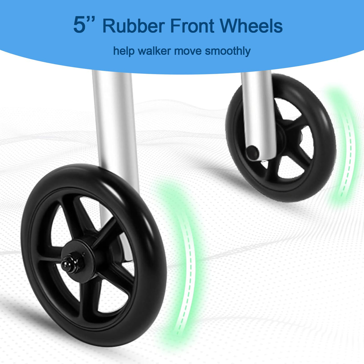 Loyoda Walkers for Seniors, FSA/HSA Eligible Folding Walker with Ski Glides 5'' Front Wheel Medical Lightweight Walker Height Adjustable Aluminum Standard Walker for Handicap and Adults (Silver)