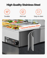 VEVOR Commercial Food Warmer, 1500W Electric Stainless Steel Steam Food Warmer with Glass Cover, 6 x 1/2 Size Pans Buffet Bain Marie with Soup & Perforated Ladles, for Catering, Restaurant & Party